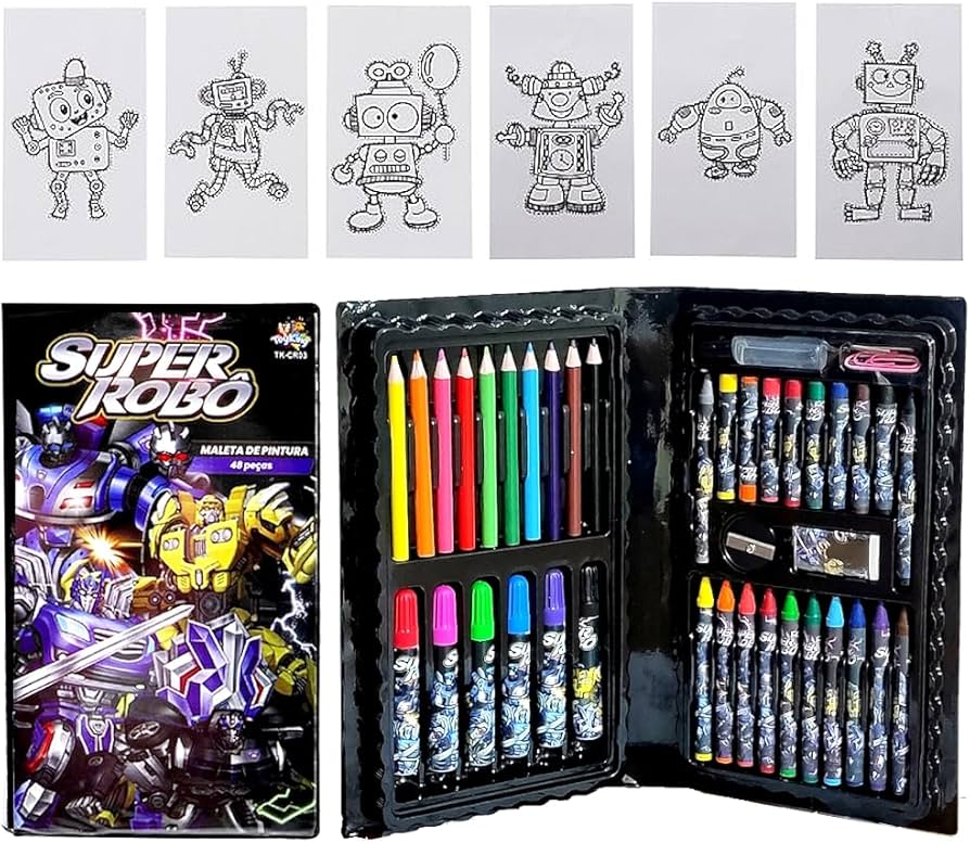 KIT MALETA PINTURA 48 PEÇAS SUPER ROBO